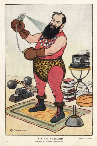 Portret van Tristan Bernard, Franse schrijver, cartoon van Barrère in 