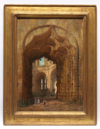 Verwoeste Kerk, ca. 1840 door Adrien Dauzats