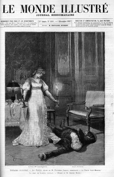 De dood van Scarpia (Monsieur Berton), illustratie van Act 4 van 