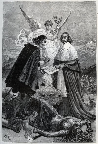 Allegorie van het Pyreneeën Vredesverdrag op 7 november door Adrien Emmanuel Marie