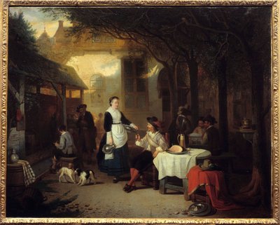 Een heer in een 17e-eeuwse herberg (1868) door Adrien Ferdinand de Braekeleer