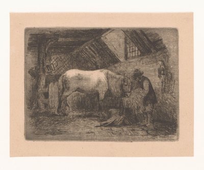 Paard in een stal door Adrien Joseph Verhoeven Ball