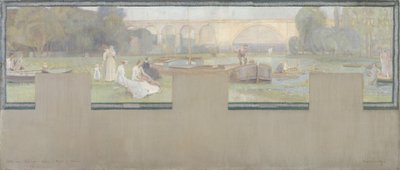 Schets voor het stadhuis van Nogent-sur-Marne: De rust - de navigatie, lente 1889 door Adrien Karbowsky