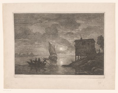 Veerpont bij nacht door Adrien Manglard (attributed to)