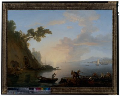 Napolitaanse kust met vissers bij zonsopgang door Adrien Manglard