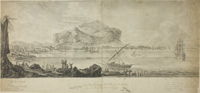 Uitzicht op de stad en haven van Palermo met uitzicht op Monte Pellegrino door Adrien Manglard