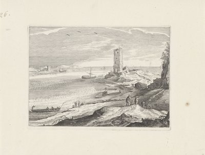 Zeegezicht met de ruïne van een toren door Aegidius Sadeler (II) (attributed to)