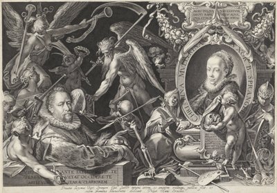 Allegorisch portret van Bartholomeus Spranger en zijn vrouw Christina Muller door Egidius  Sadeler (II)