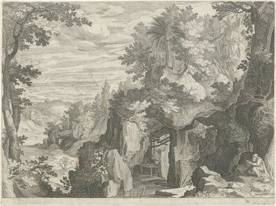 Berglandschap met een kluizenaar door Egidius  Sadeler (II)