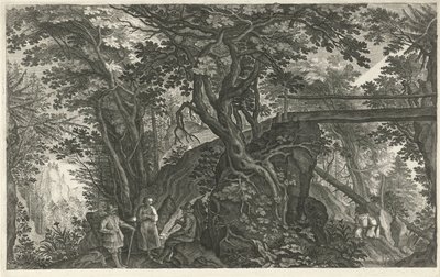 Boslandschap met een brug door Egidius  Sadeler (II)