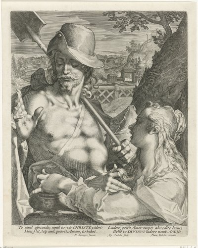 Christus verschijnt als tuinman aan Maria Magdalena (Noli mi tangere) door Egidius  Sadeler (II)
