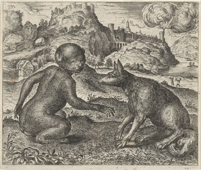Fabel van de aap en de vos door Egidius  Sadeler (II)