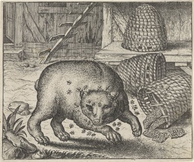 Fabel van de beer en de bijen door Egidius  Sadeler (II)