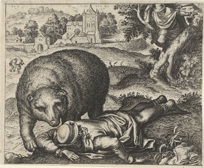 Fabel van de beer en de twee reizigers door Egidius  Sadeler (II)