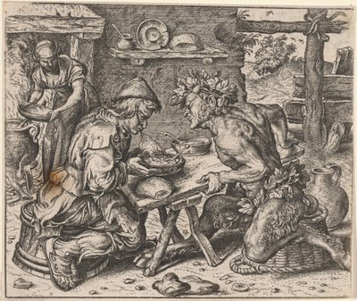 Fabel van de boer en de sater door Egidius  Sadeler (II)