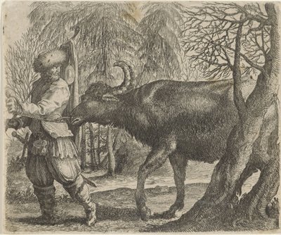 Fabel van de buffel en de boer door Egidius  Sadeler (II)
