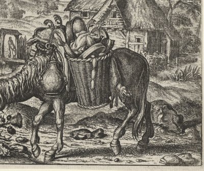 Fabel van de ezel beladen met lekkernijen door Egidius  Sadeler (II)