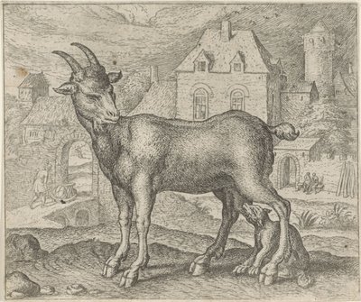 Fabel van de geit en de jonge wolf door Egidius  Sadeler (II)