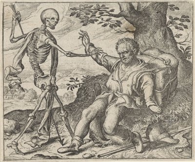 Fabel van de oude man en de dood door Egidius  Sadeler (II)
