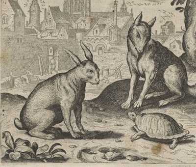 Fabel van de schildpad en de haas door Egidius  Sadeler (II)