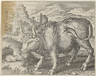 Fabel van de stier en de muis door Egidius  Sadeler (II)