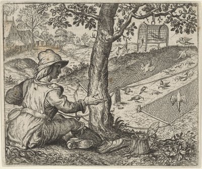 Fabel van de vogelaar door Egidius  Sadeler (II)