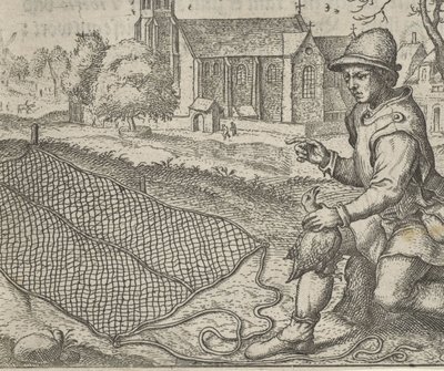 Fabel van de vogelvanger en de patrijs door Egidius  Sadeler (II)