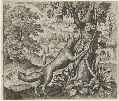 Fabel van de vos en de druiven door Egidius  Sadeler (II)