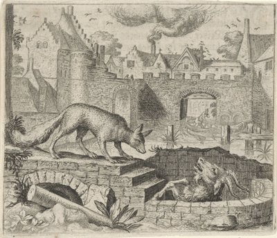 Fabel van de vos en de geit door Egidius  Sadeler (II)