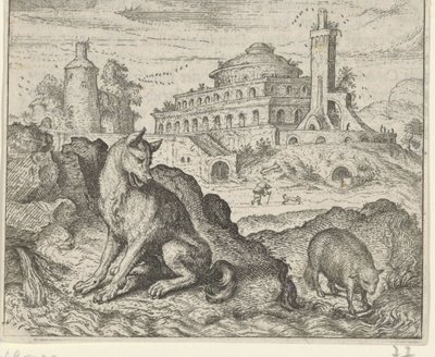 Fabel van de wolf en het lam door Egidius  Sadeler (II)