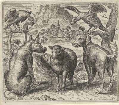 Fabel van de wolf en zijn rechtszaak tegen het schaap door Egidius  Sadeler (II)