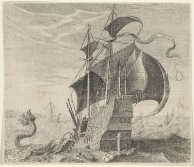 Fabel van het schip en de walvis door Egidius  Sadeler (II)