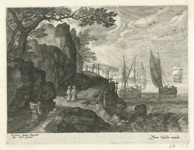Gezicht op een haven (Landschappen uit Tirol) door Egidius  Sadeler (II)
