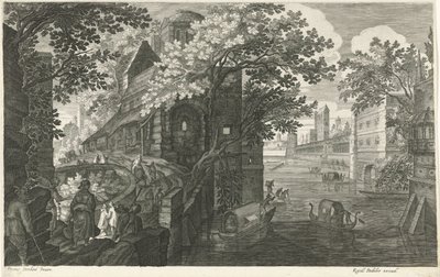 Gondels op een kanaal door Egidius  Sadeler (II)