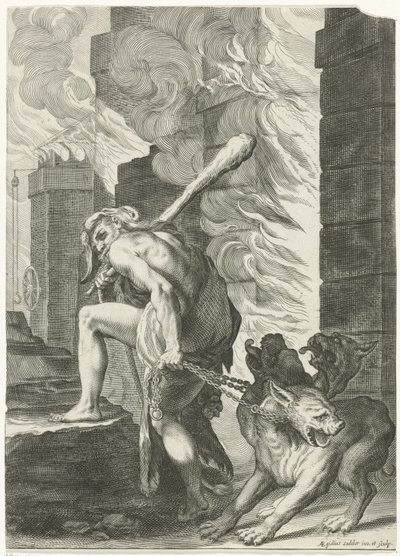 Hercules en Cerberus door Egidius  Sadeler (II)