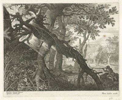 Konijnenjacht in een boslandschap door Egidius  Sadeler (II)