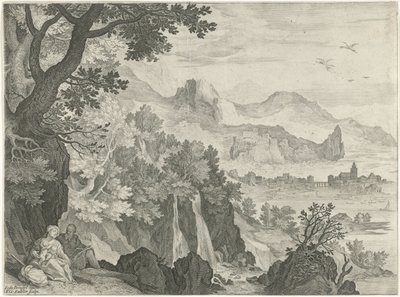 Landschap met de rust tijdens de vlucht naar Egypte door Egidius  Sadeler (II)