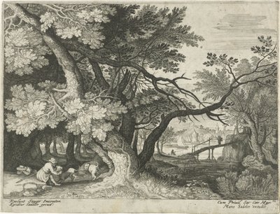 Landschap met twee jagers door Egidius  Sadeler (II)