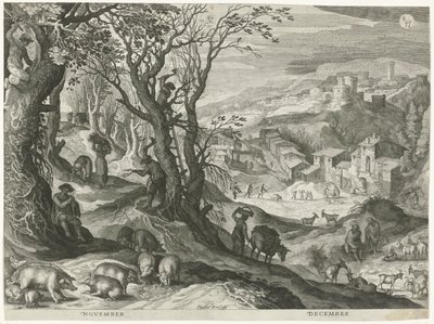 November en december. De twaalf maanden in zes Italiaanse landschappen (series title) door Egidius  Sadeler (II)