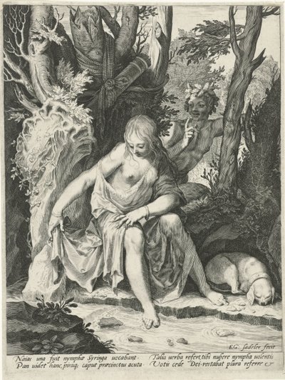Pan bespiedt de nimf Syrinx door Egidius  Sadeler (II)