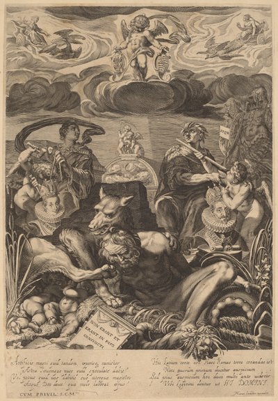 Allegorie van het Huwelijk van Keizer Ferdinand II en Eleonora Gonzaga door Aegidius Sadeler II