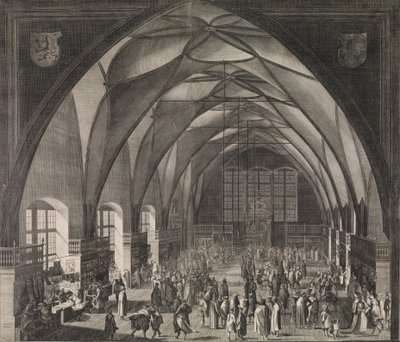 Interieur van Vladislav Hall in Praagse Burcht tijdens de Jaarlijkse Beurs, 1607 door Aegidius Sadeler II