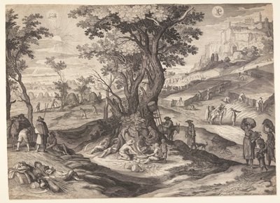 Juli/augustus, van De Twaalf Maanden door Aegidius Sadeler II