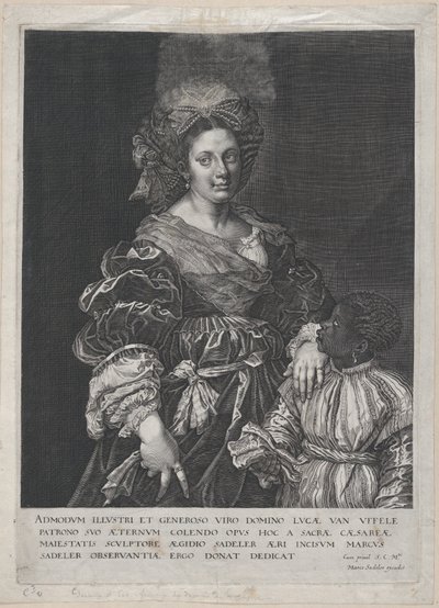 Laura Dianti met een zwarte page, 1600-1627 door Aegidius Sadeler II