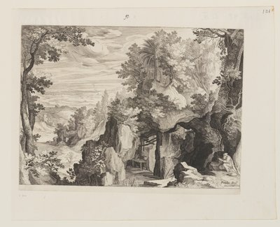 Berglandschap met een kluizenaar door Aegidius Sadeler II