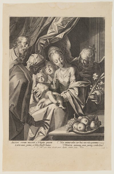 De Heilige Familie met Sint Anna en twee engelen door Aegidius Sadeler II