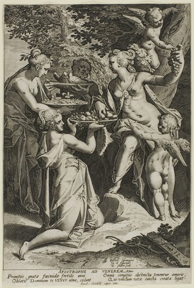 Venus ontvangt geschenken door Aegidius Sadeler II