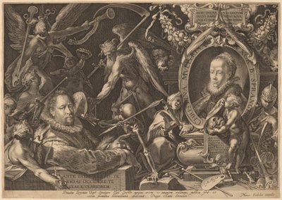 Bartholomaeus Spranger en zijn overleden vrouw Christina Muller door Aegidius Sadeler II, after Bartholomaeus Spranger
