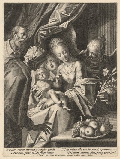 De Heilige Familie met Sint Anna en twee engelen door Aegidius Sadeler II, after Hans von Aachen
