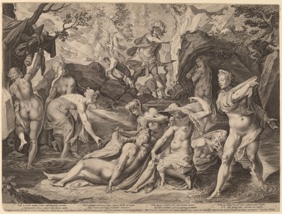 Diana Verrast door Actaeon door Aegidius Sadeler II after Joseph Heintz the Elder